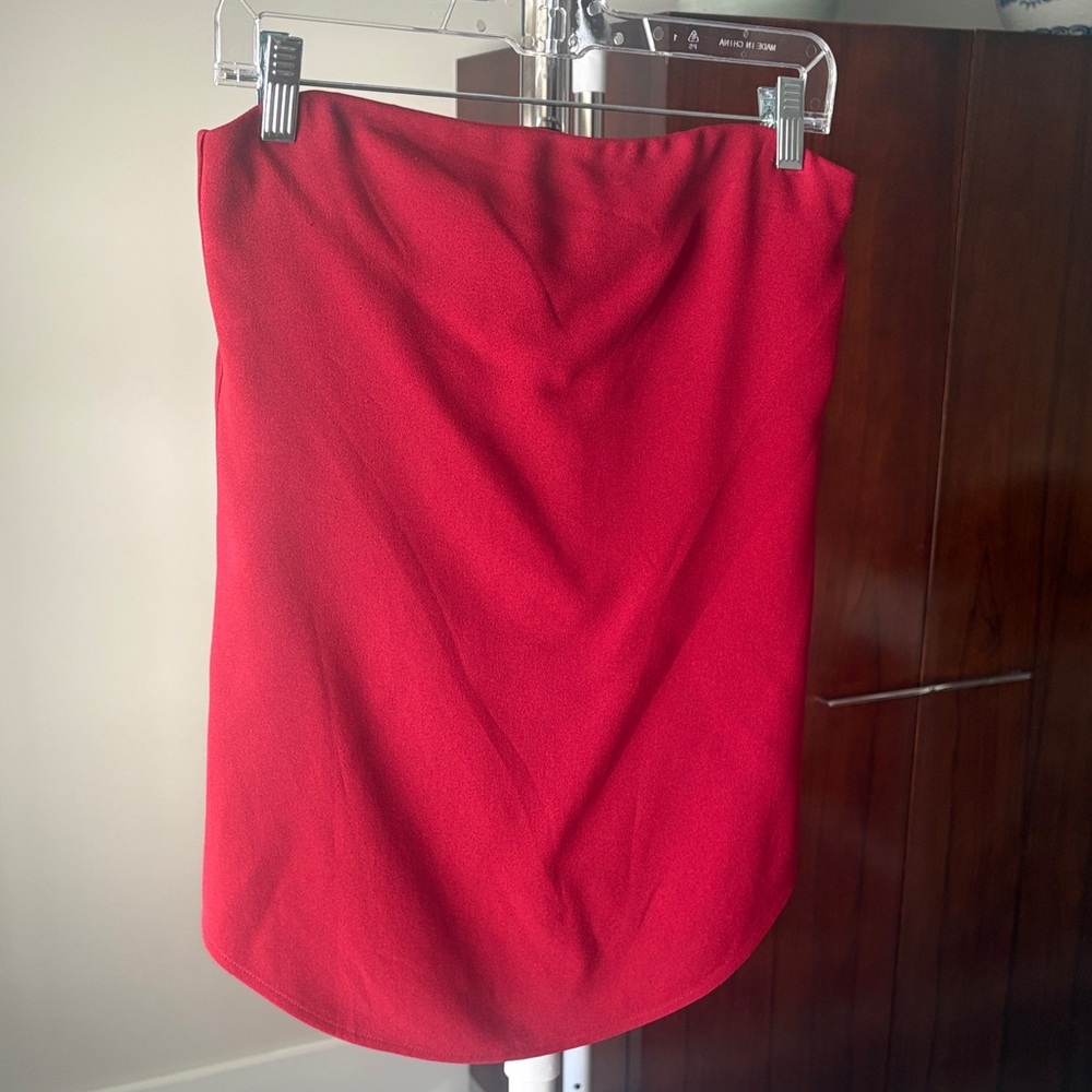Theory Red crepe strapless top